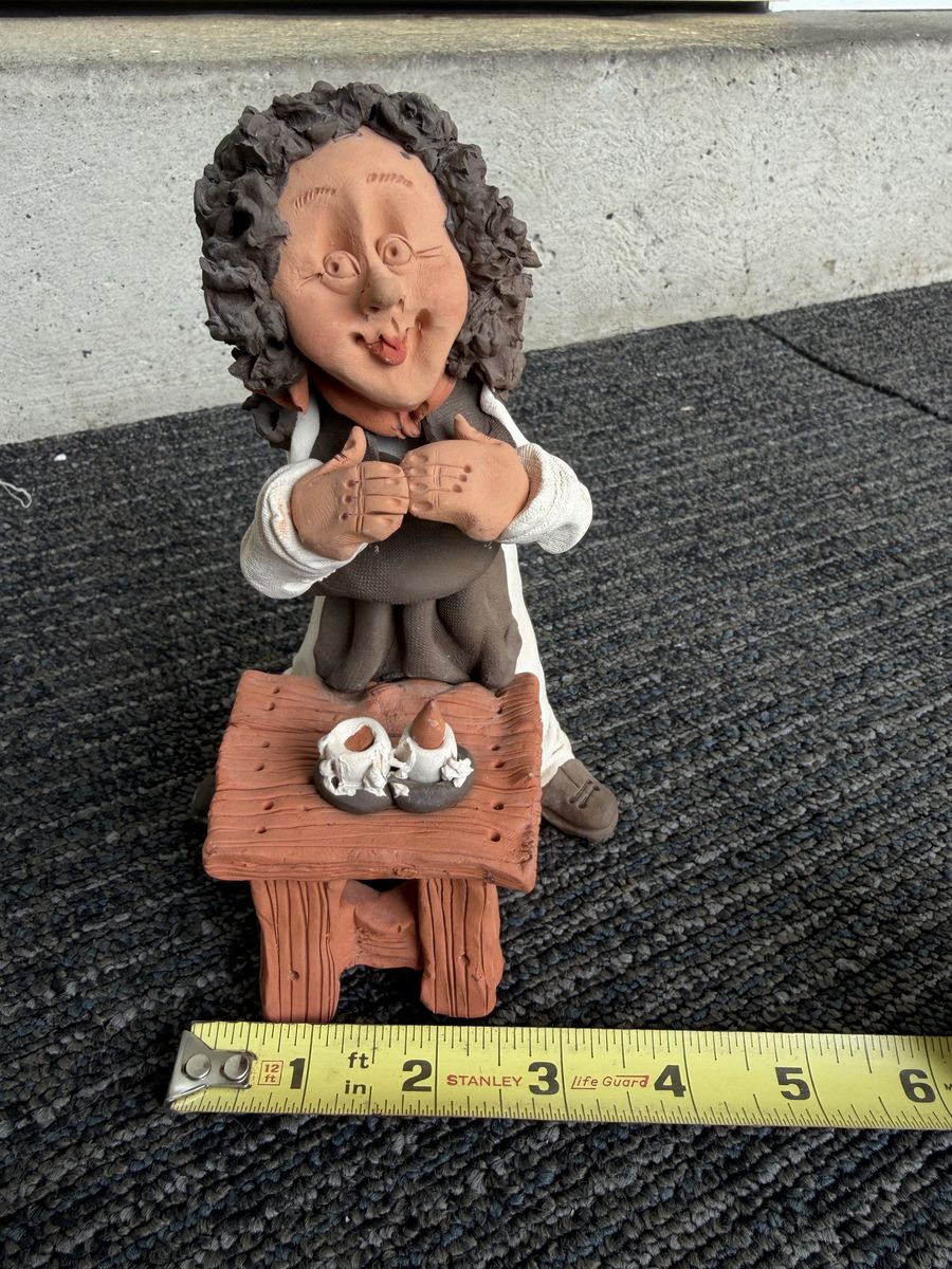 Vintage Handcrafted Terracotta Clay Woman Figurine with Table Decor 7 Inch