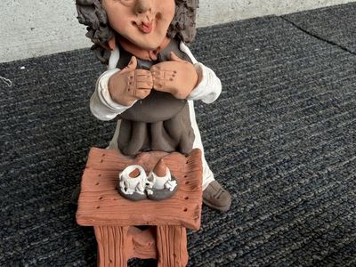 Vintage Handcrafted Terracotta Clay Woman Figurine with Table Decor 7 Inch