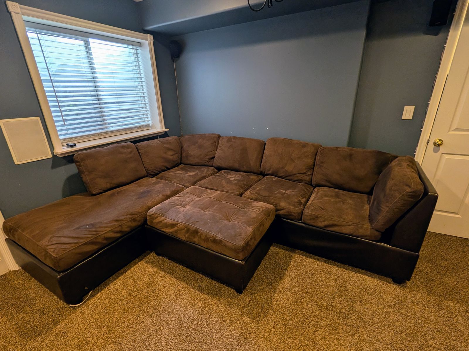 Brown microfiber sectional couch