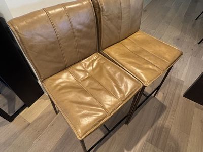 5 Light Brown Leather Bar Stools / Counter Height Chairs with Metal Frames