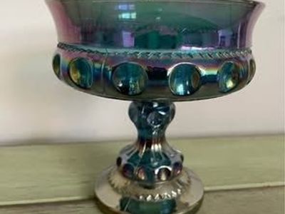 Shimmery Iridescent Vintage Blue/Purple Carnival Glass Candy Dish