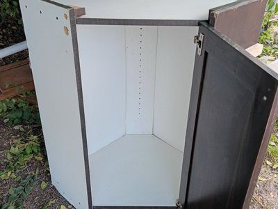 Kitchen Cabinet Corner Wall Unit Dark Wood Door White Interior