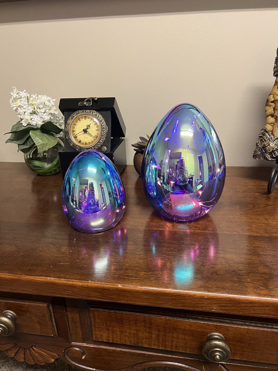 Iridescent Glass Light-Up Egg Decor Set of 2 Easter