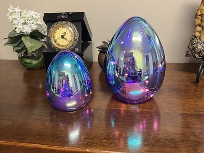 Iridescent Glass Light-Up Egg Decor Set of 2 Easter