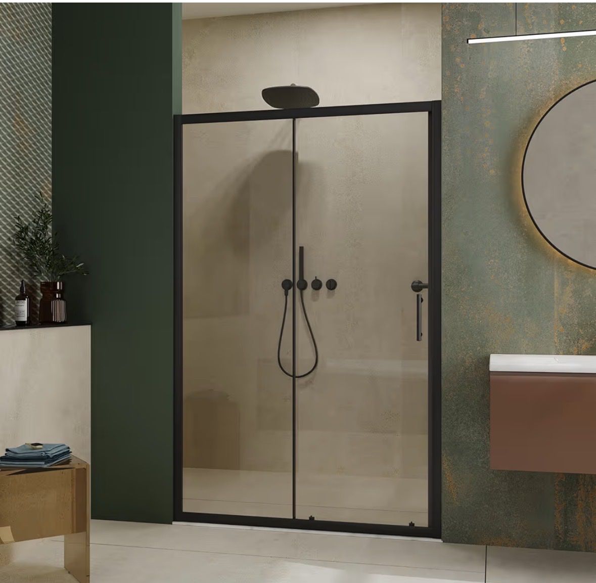 Shower Door RDY05B-48 Frameless Black Frame Tempered Glass 48x72 inch Sliding Shower Enclosure