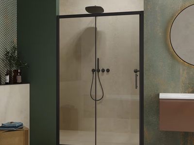 Shower Door RDY05B-48 Frameless Black Frame Tempered Glass 48x72 inch Sliding Shower Enclosure