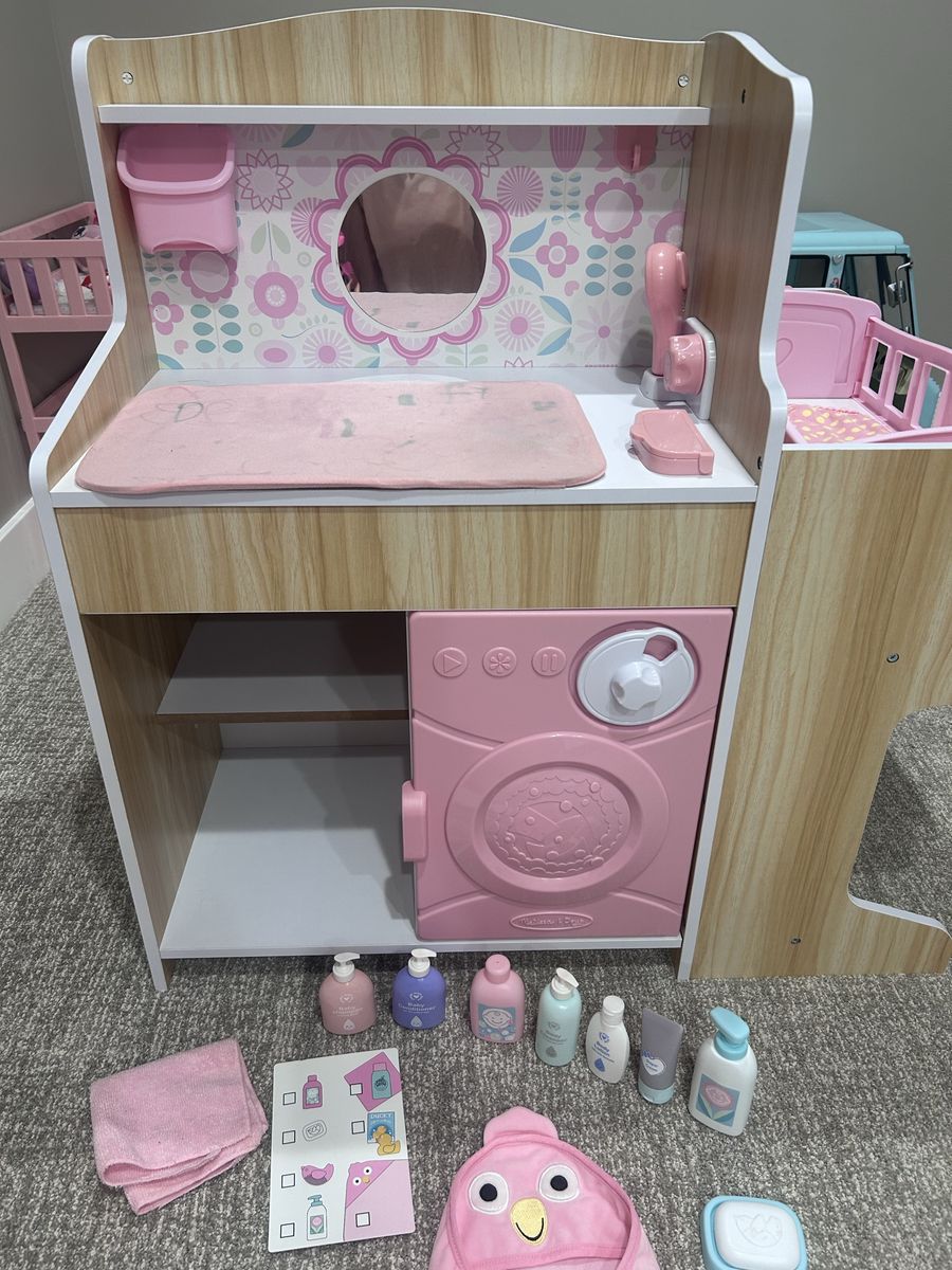 Melissa & Doug Wooden Doll Changing & Laundry Center with Accessories
