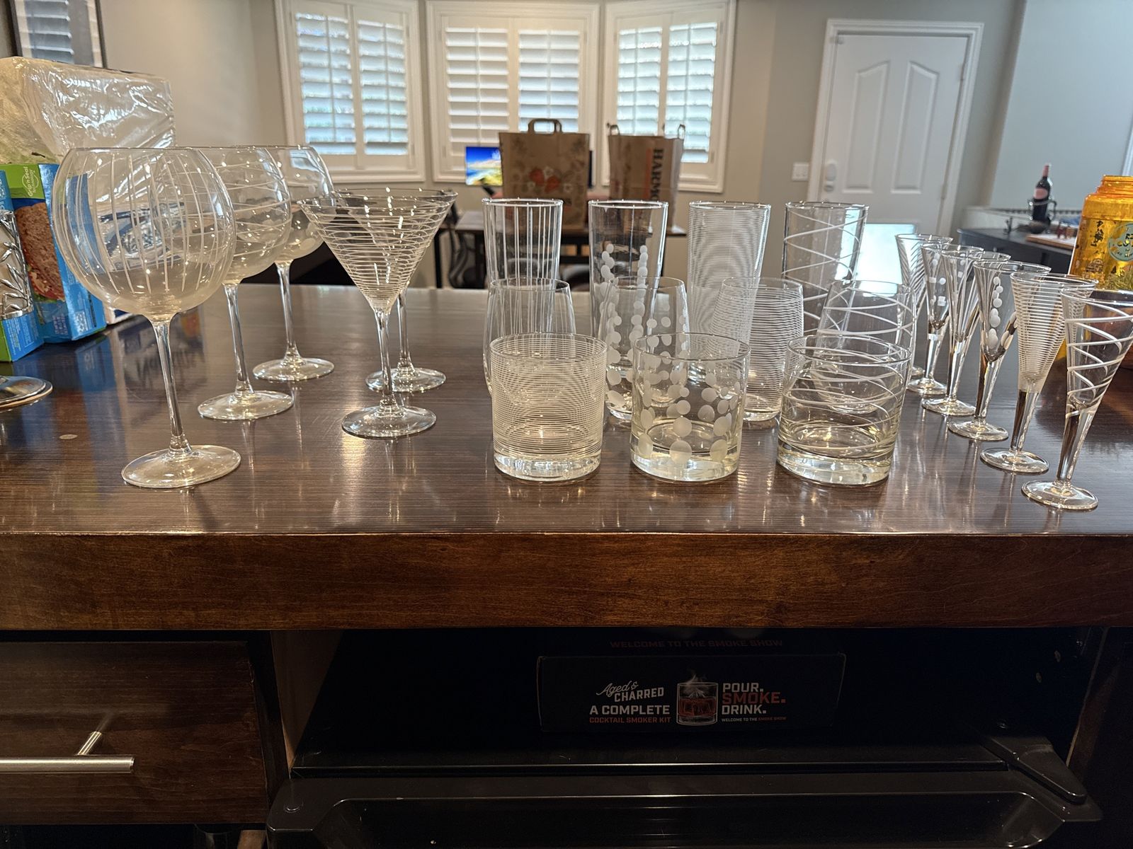 Assorted Mikasa Glassware Collection - Wine, Martini, Tumblers, and Flutes, Clear Glass, Various Patterns