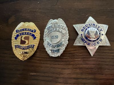 Vintage Collectible Security Officer Badges - Set of 3, Gold & Silver Tones