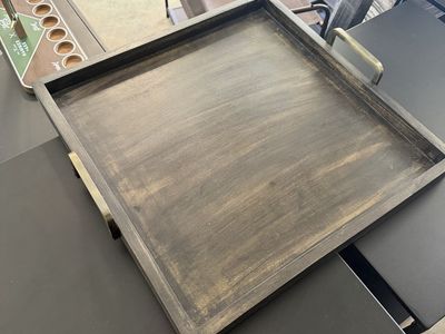 Wood tray with metal handles