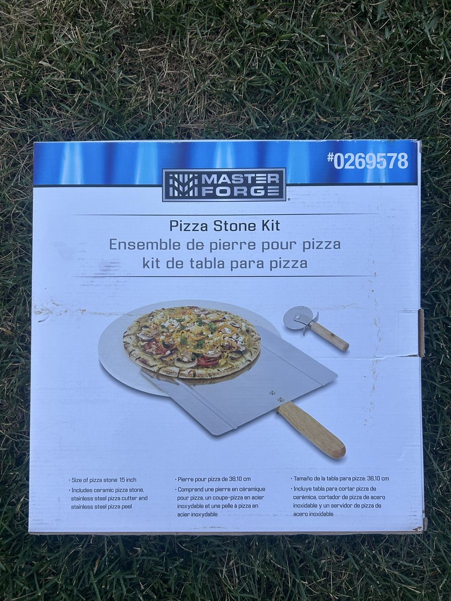 Master Forge 15-inch Pizza Stone Kit with Stainless Steel Peel & Cutter