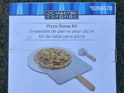 Master Forge 15-inch Pizza Stone Kit with Stainless Steel Peel & Cutter