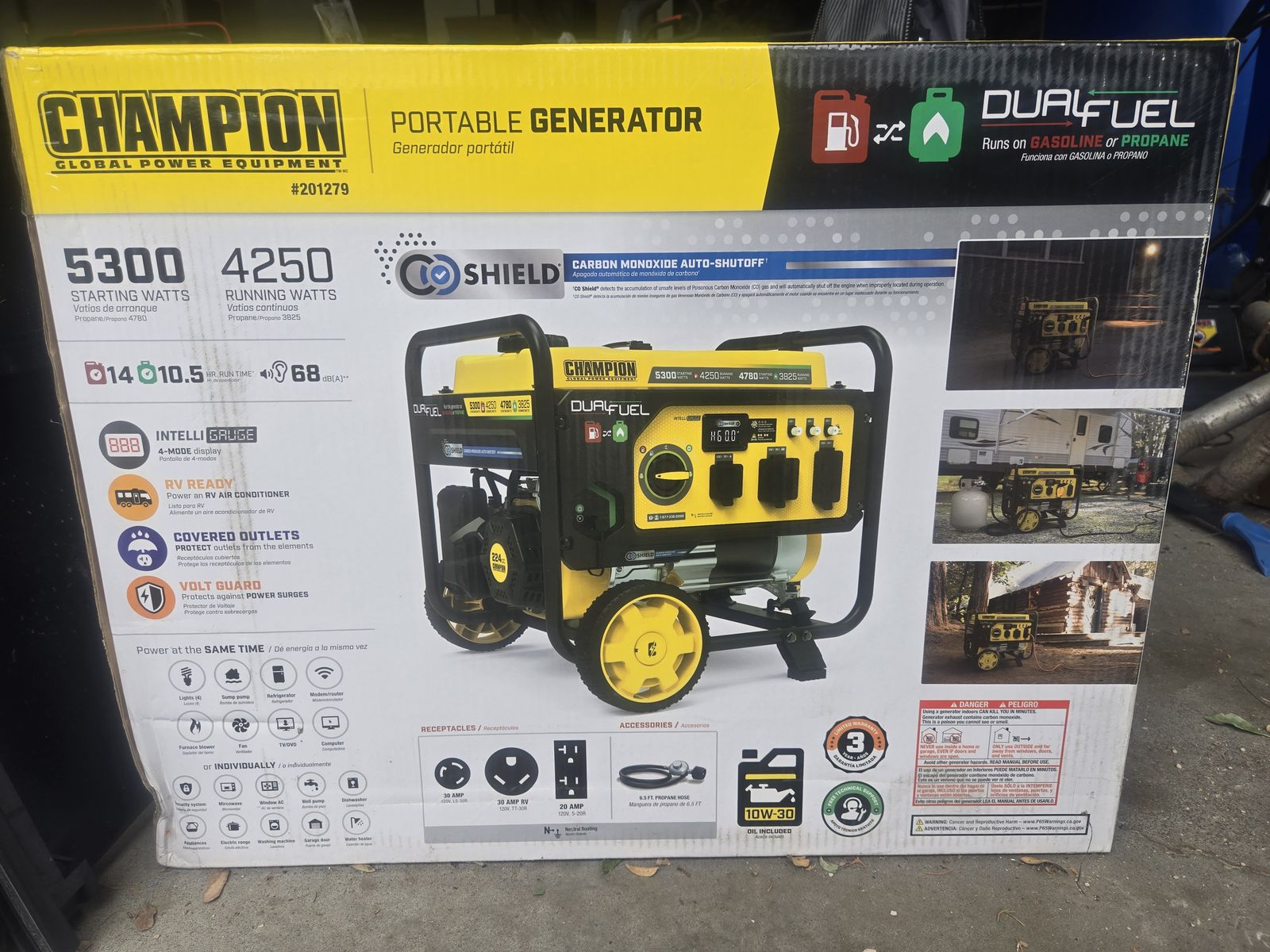 Champion 201279 5300W/4250W Dual Fuel Portable Generator w/ CO Shield, RV Ready
