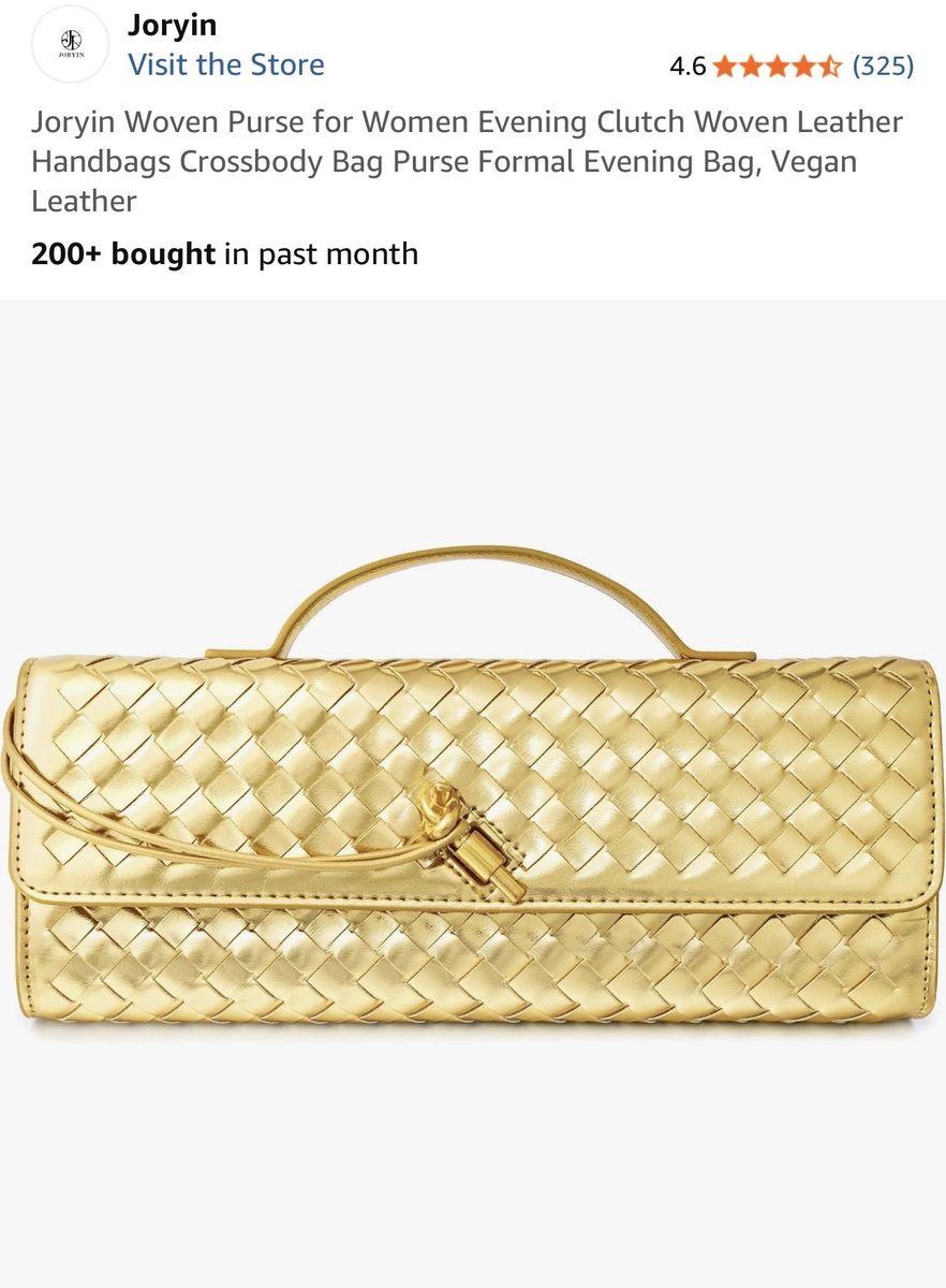 Joryin Gold Woven Vegan Leather Evening Clutch Crossbody Bag Handbag Purse