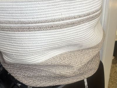 Large Woven Rope Storage Basket - White & Beige Ombre Laundry Hamper/Toy Bin with Handles