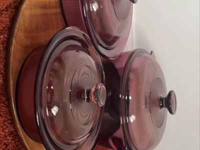 Vintage Visions Corning Ware Amethyst Glass Cookware Set - 3 Pieces, Pots & Pans