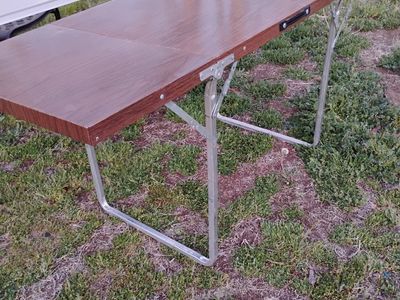Vintage All Aluminum Camping Table MCM Woodgrain