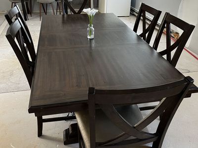 Real Wood Dinner Expandable Kitchen Table with 6 Chairs