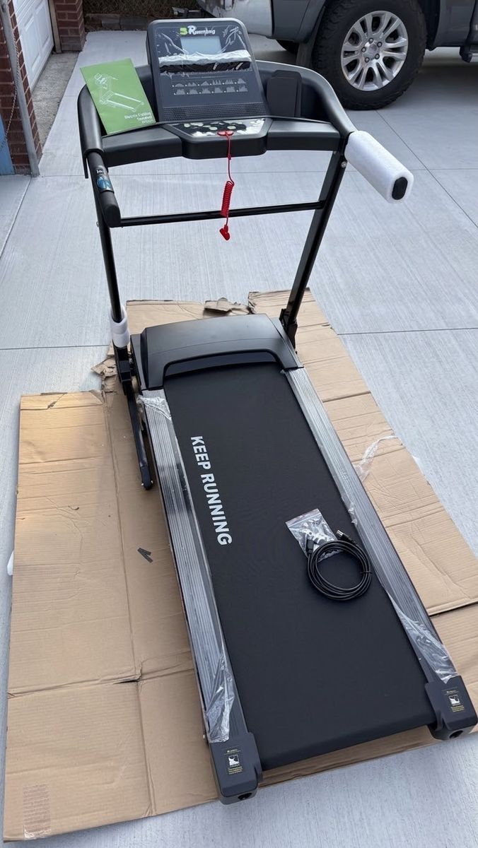 Brand New Open Box Electric Folding Treadmill with Auto Incline & Bluetooth(Model JK1205-4) delivery available. 