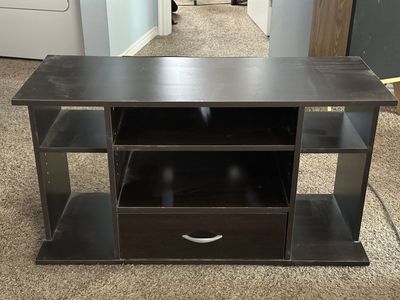 Dark Wood TV Stand Media Console with Storage Shelf and Drawer