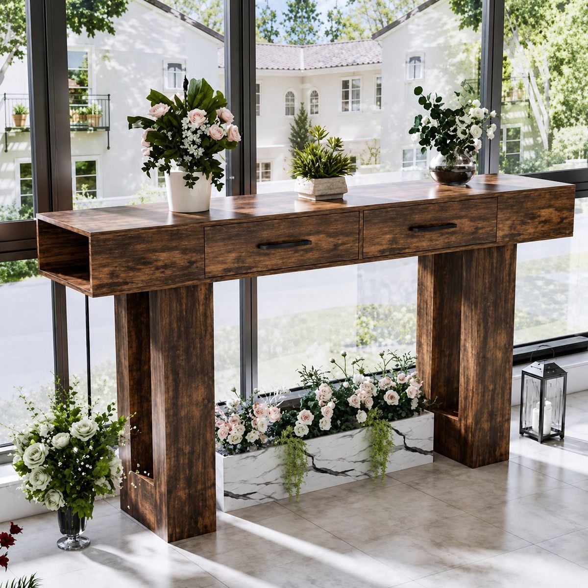 Farmhouse Entryway Table for Entrance Hallway Living Room Natural Vintage Brown #32