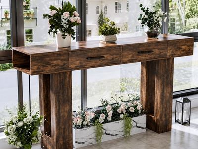 Farmhouse Entryway Table for Entrance Hallway Living Room Natural Vintage Brown #32