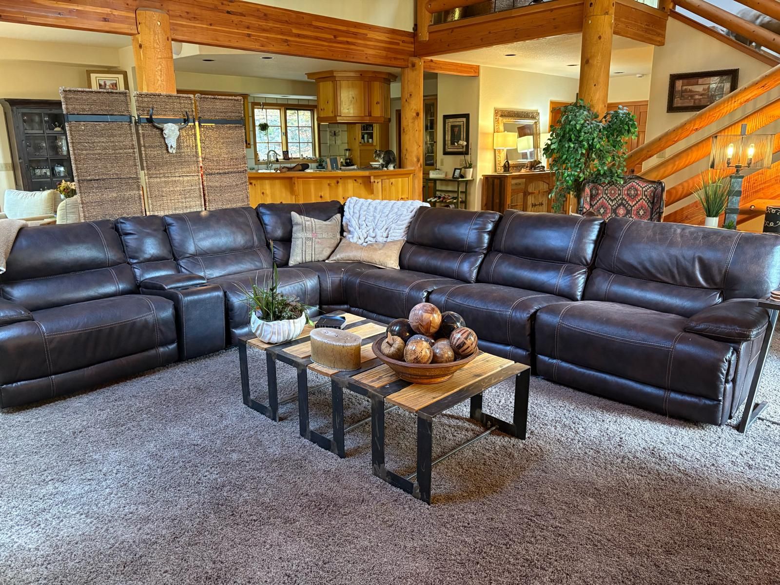 Quality furniture for 5BR home - indoor / outdoor: Large Leather Sofa with Double Recliner