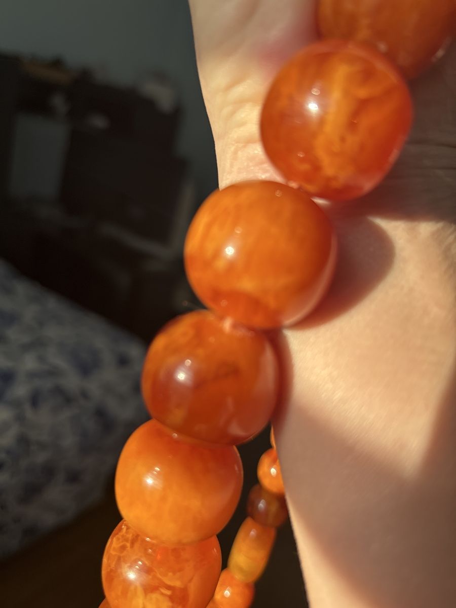 Vintage Graduated Baltic Amber Beaded Necklace - Orange, Chunky Statement Piece