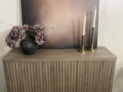 SICOTAS Modern Fluted Buffet Cabinet w/ 3 Doors & Storage, 46.6" W Credenza Media Console
