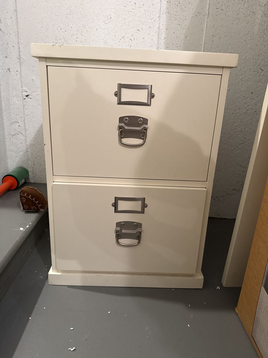 Pottery Barn Cream 2-Drawer Filing Cabinet w/ Label Holders & Pull Handles - Home Office Storage
