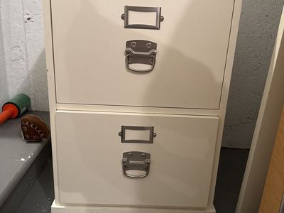 Pottery Barn Cream 2-Drawer Filing Cabinet w/ Label Holders & Pull Handles - Home Office Storage