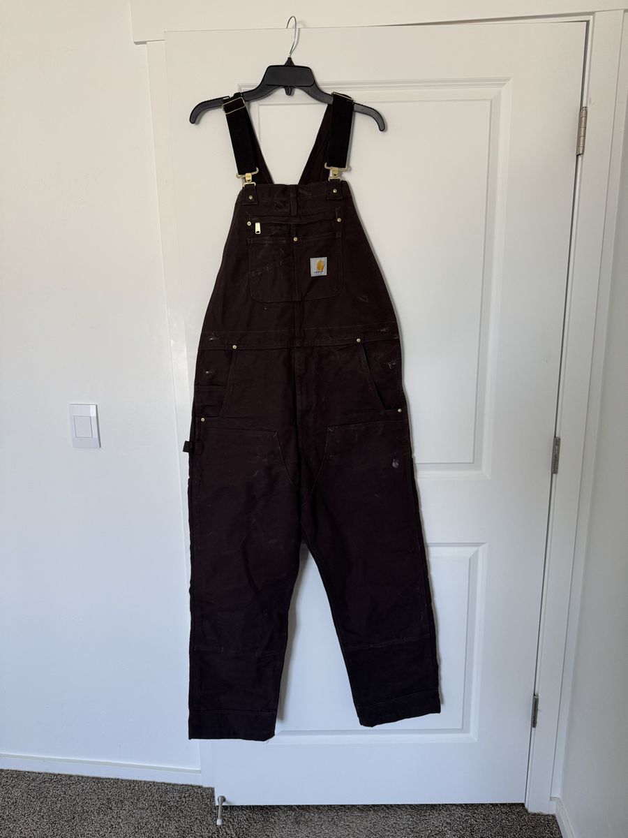 Carhartt Men's Brown Duck Canvas Bib Overalls R01-M - Relaxed Fit, Size 36x32