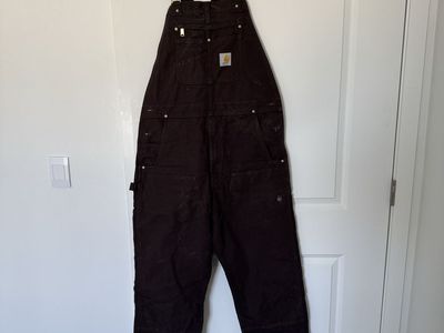 Carhartt Men's Brown Duck Canvas Bib Overalls R01-M - Relaxed Fit, Size 36x32