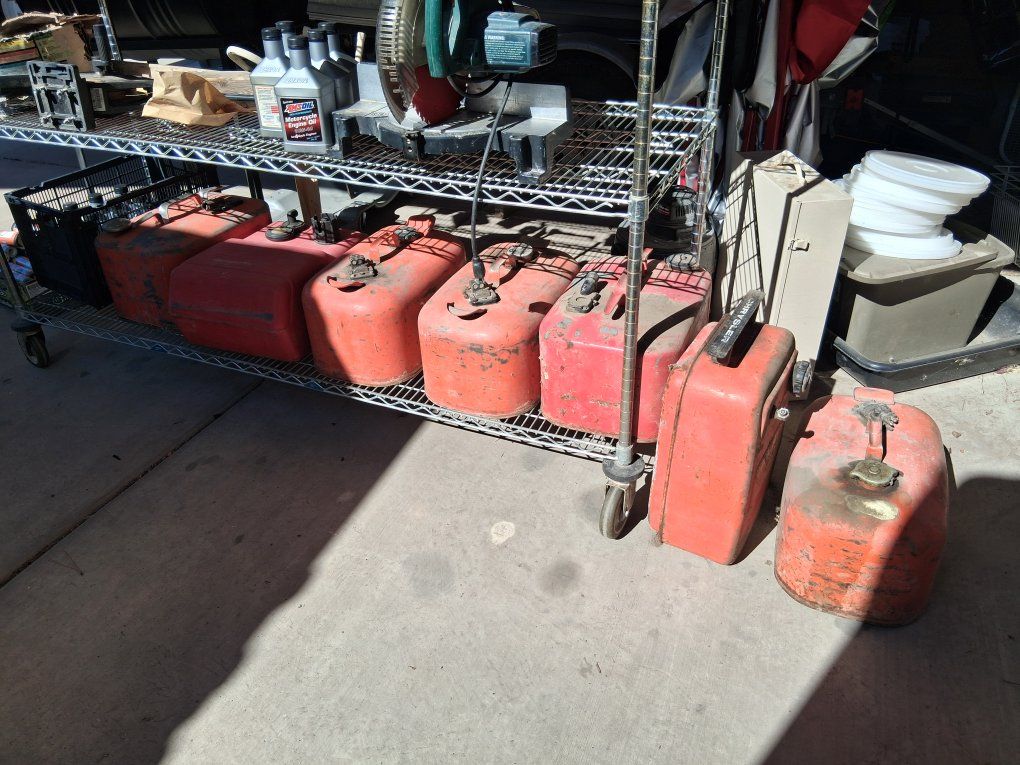 Vintage Metal Red Gas Cans Fuel Tanks Lot