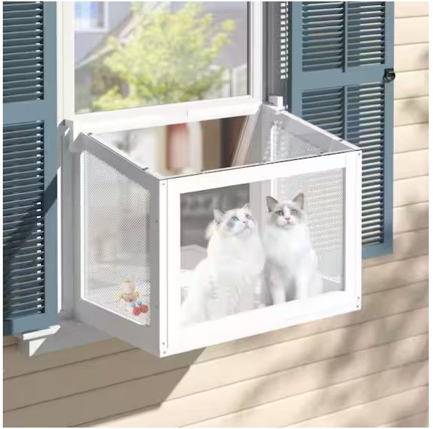 Cat Window Box, Catio Outdoor Cat Little Box Enclosure Window with Adjustable Honeycomb Curtain