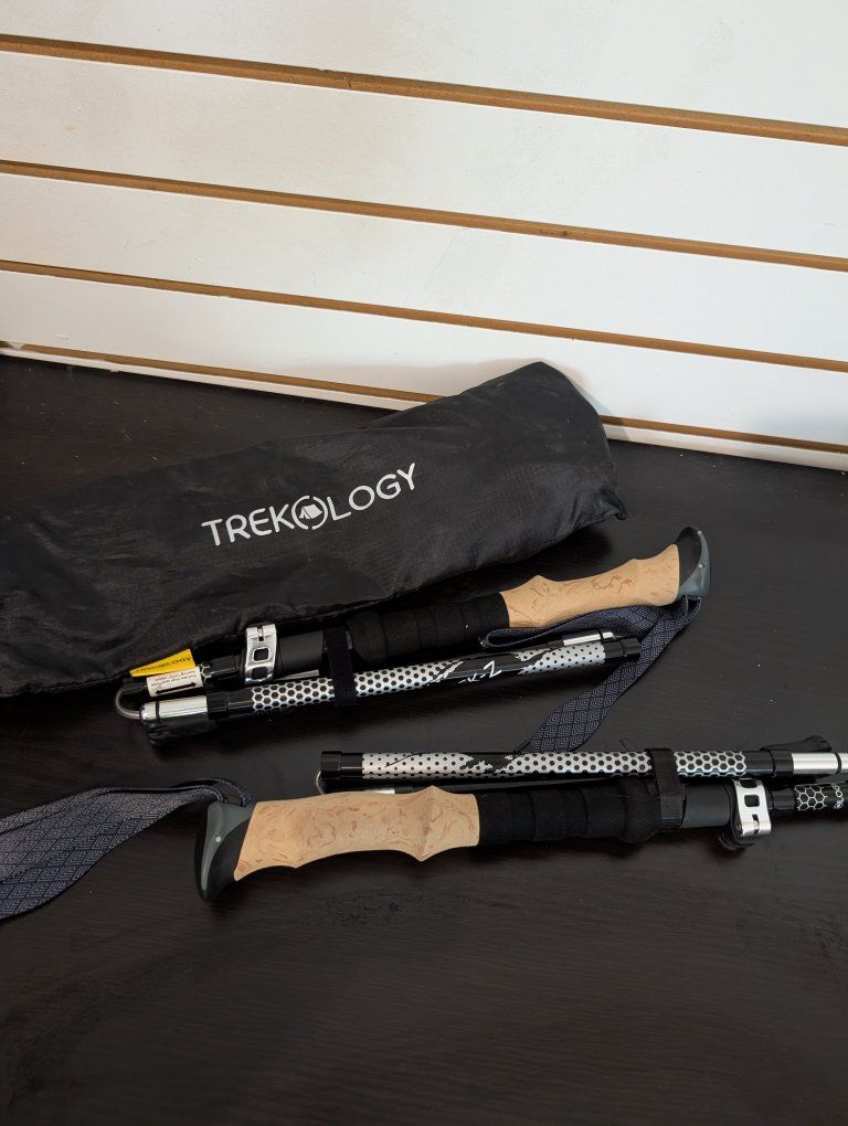 Trekology Trek-Z Folding Trekking Poles Pair with Cork Texture Grips and Storage Bag