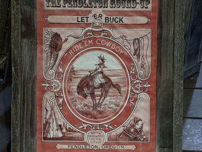 Vintage Pendleton Round-Up "Let 'Er Buck" 1910 Framed Print - Western Cowboy Decor