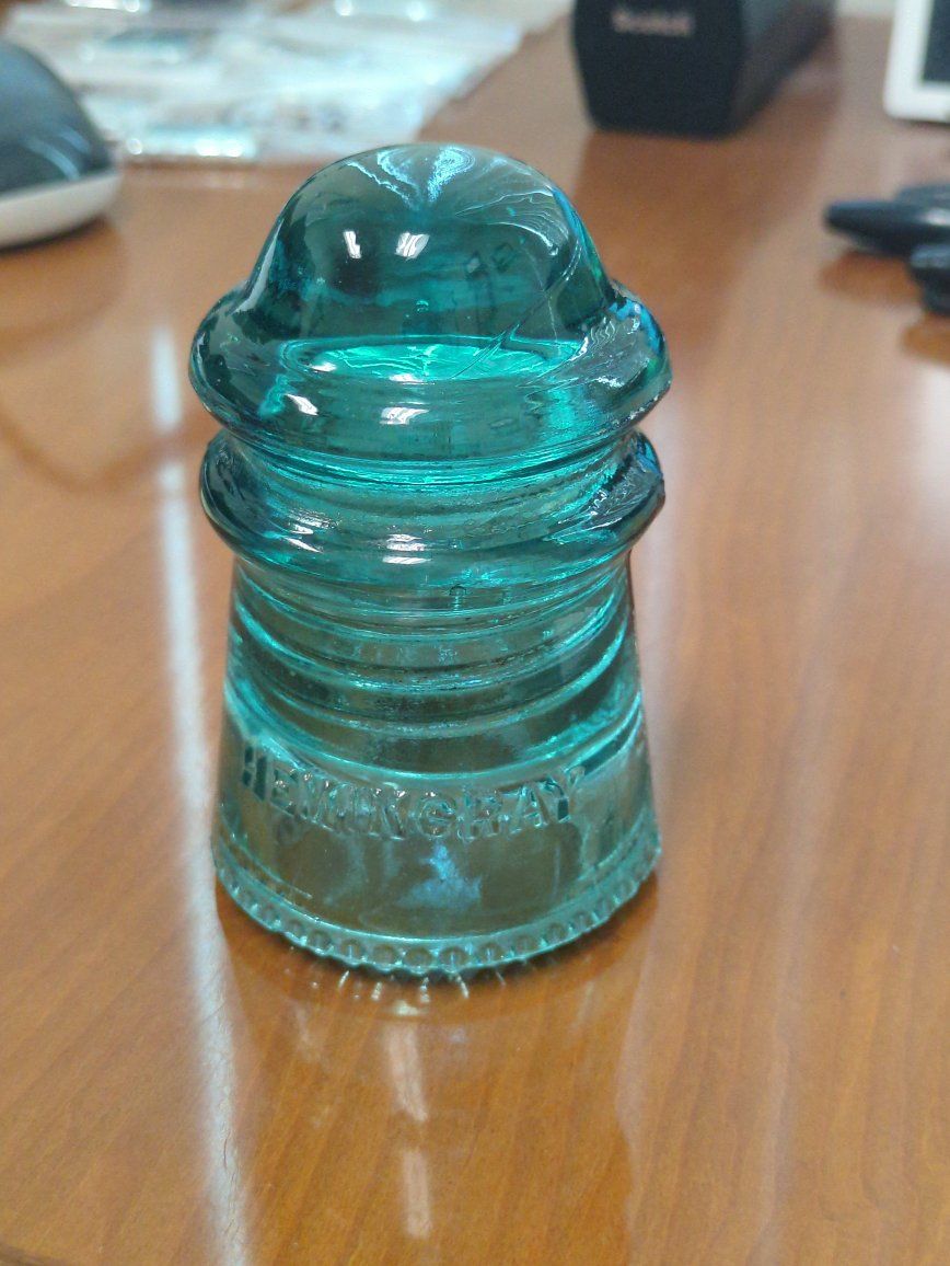 Vintage Hemingray No. 9 Aqua Blue Glass Telegraph Line Insulator