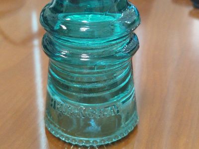 Vintage Hemingray No. 9 Aqua Blue Glass Telegraph Line Insulator