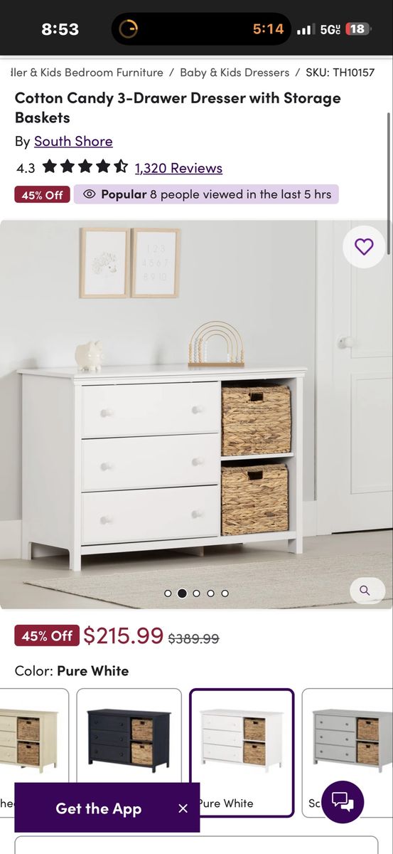 Almost New Dresser With BaskEts