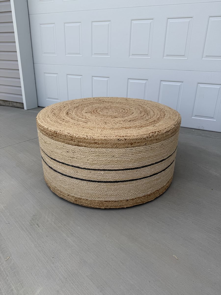 Oversized Round Braided Jute Ottoman / Coffee Table — 36"