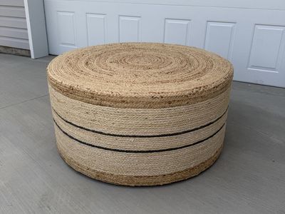 Oversized Round Braided Jute Ottoman / Coffee Table — 36"