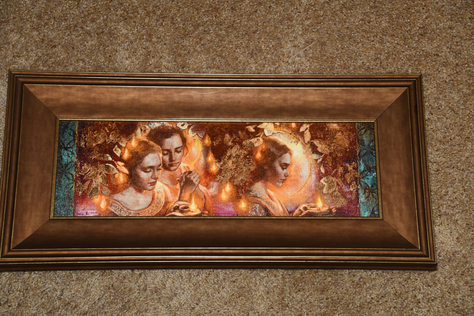 "LIGHT BEARERS" PICTURE ~ ANNIE HENRIE HADER ~ TEXTURED ~ 3 GIRLS ~ 20" x 10" FRAMED