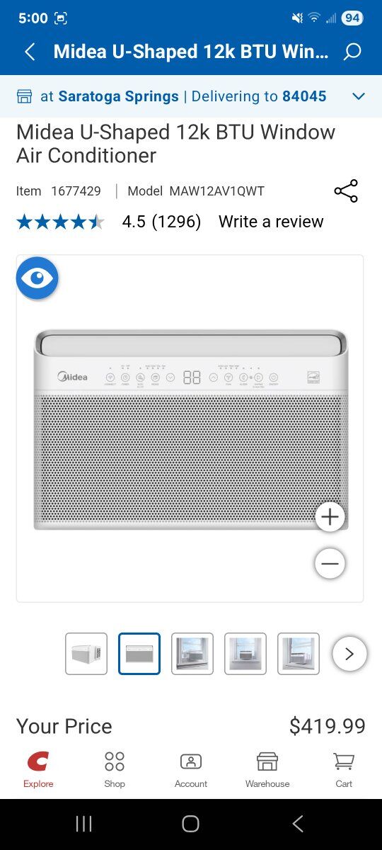 Window air conditioner 12,000 Btu.