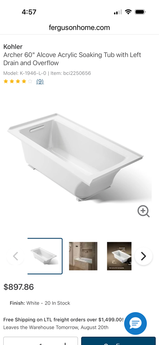Kohler 60" Soaking Tub