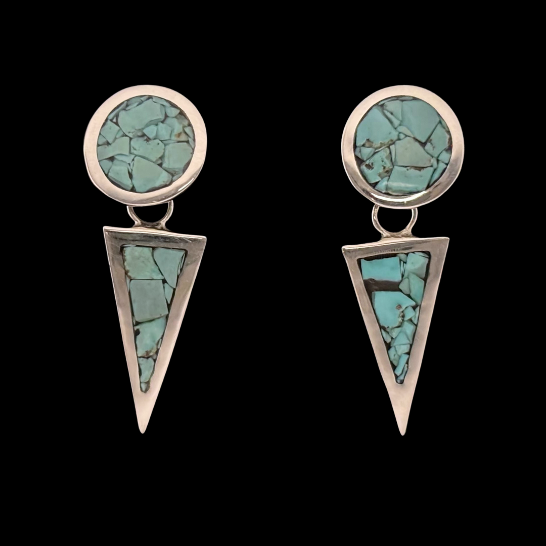 Sterling Silver Turquoise Inlay Dangle Earrings by Andrew Lovato