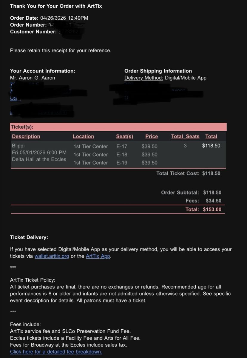 3 tickets to “Be like Blippi”  Tour