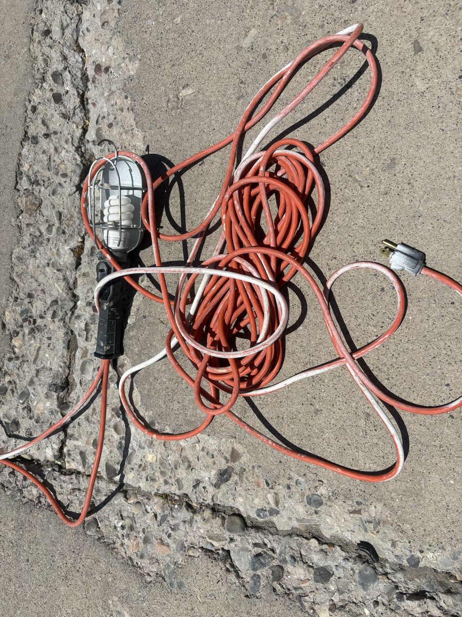 Heavy-Duty Work Light and Long Orange Extension Cord