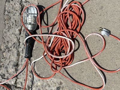 Heavy-Duty Work Light and Long Orange Extension Cord