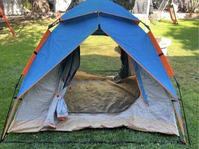 KEUMER Outdoor Camping Tent - Blue/Orange, UV Protection & Waterproof for 2-3 People